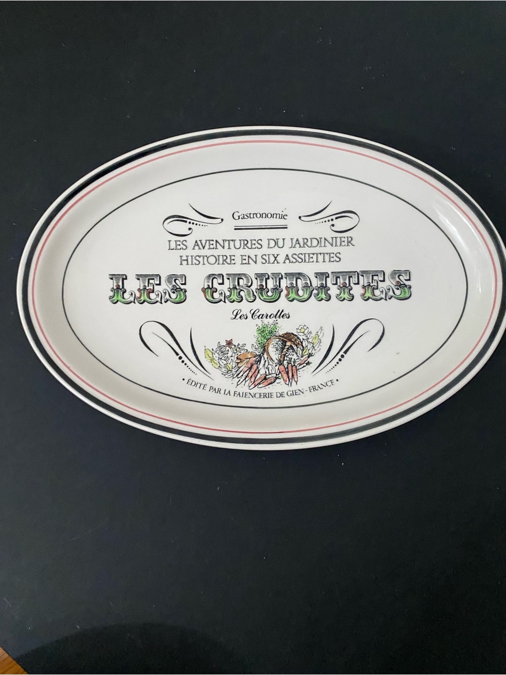 Gien France Les Crudités Oval Platter Salad  Advertising Transferware Carrots